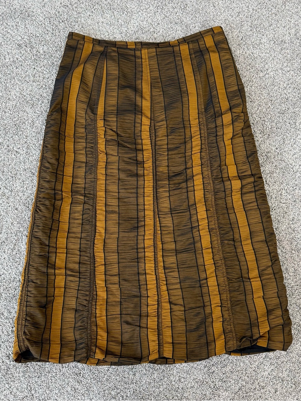 Vintage Stiletto 100% Silk Brown Black Textured Midi Skirt Lined Women’s US 14